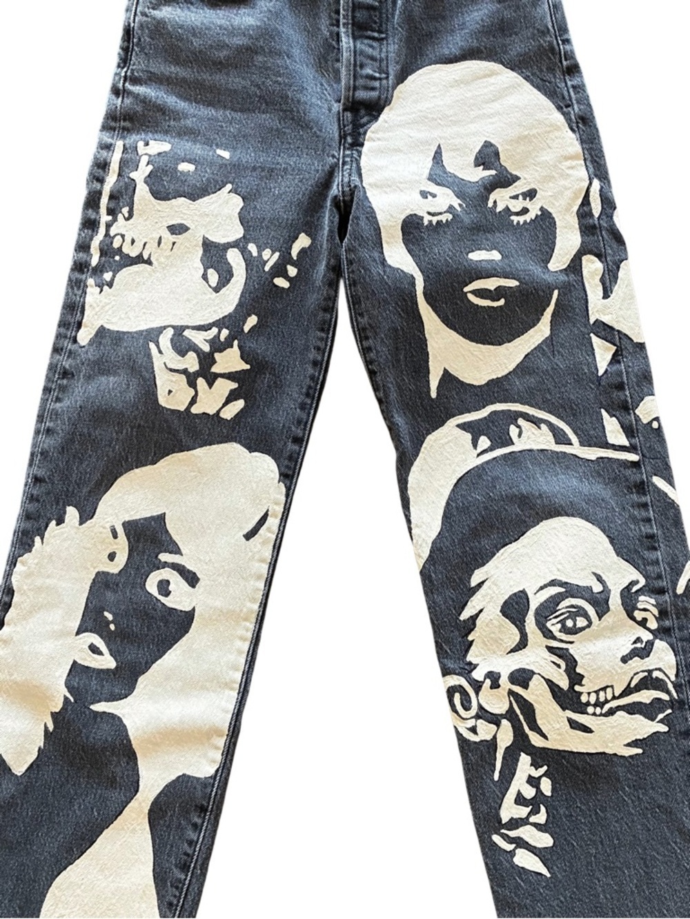 Custom Art Denim Levi’s Ribcage Black Straight Leg Jeans One of a Kind W24 - Picture 9 of 10